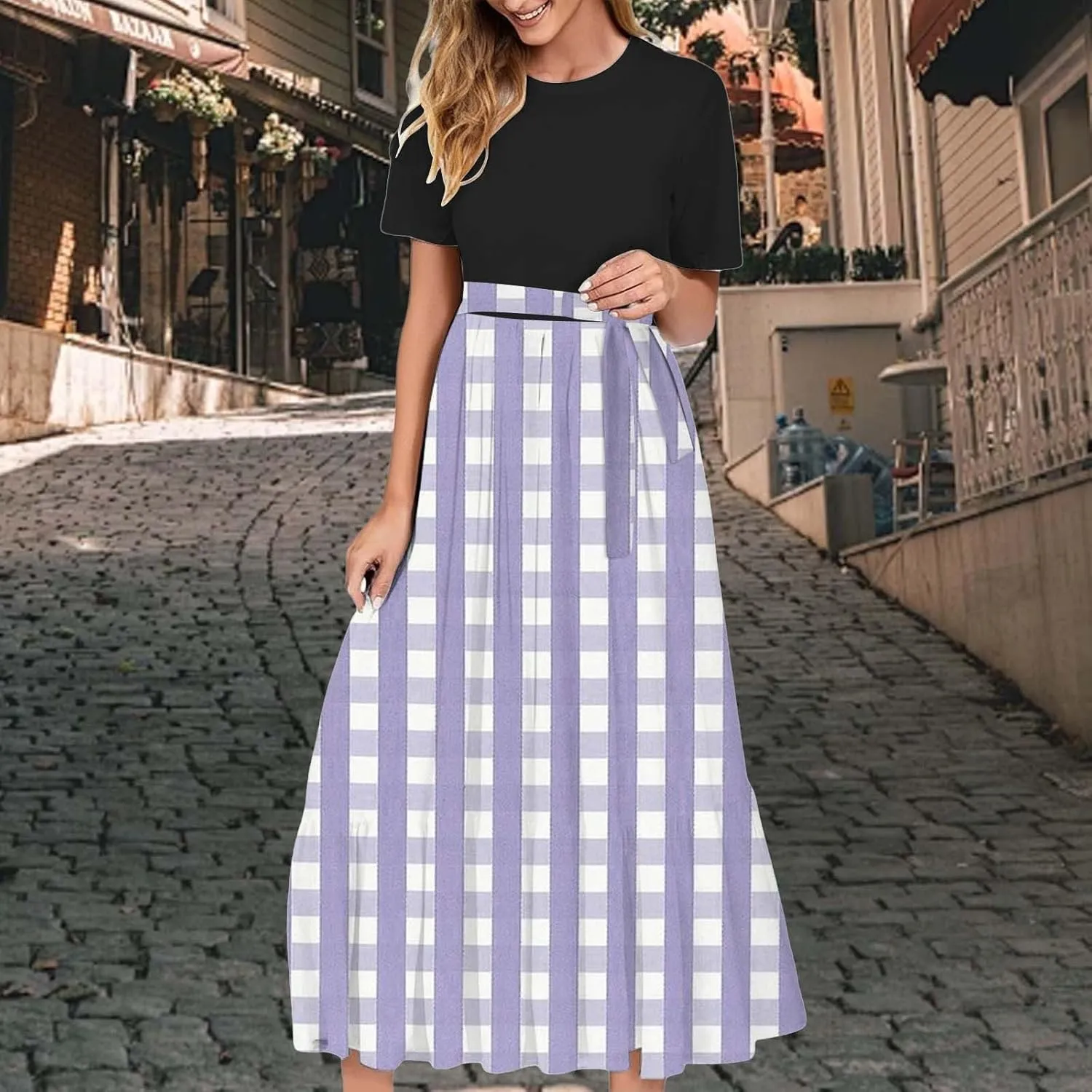Casual Summer Dresses for Women 2025,Women's Round Neck Ruffle Sleeveless Tank Dress Loose Fit Mini Tshirt Beach Dresses