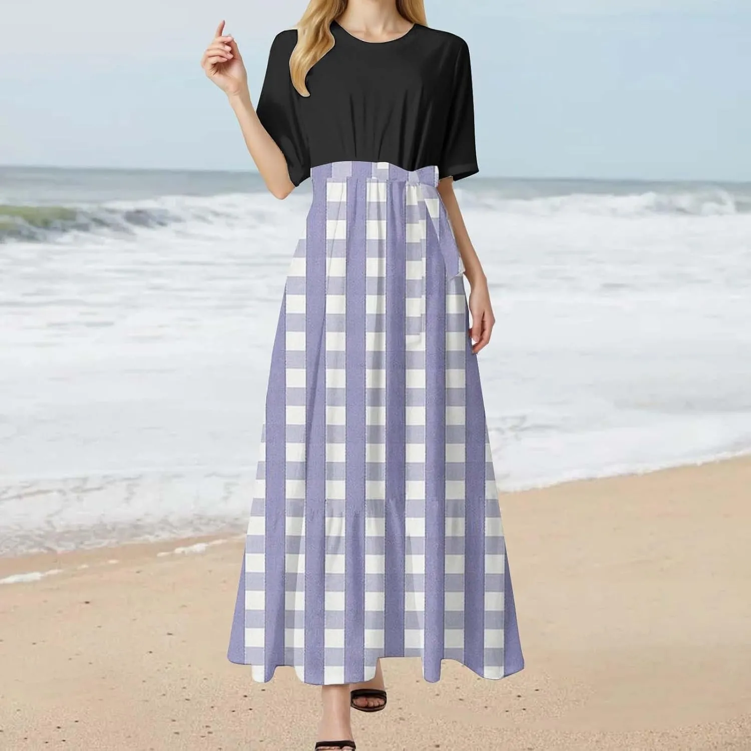 Casual Summer Dresses for Women 2025,Women's Round Neck Ruffle Sleeveless Tank Dress Loose Fit Mini Tshirt Beach Dresses