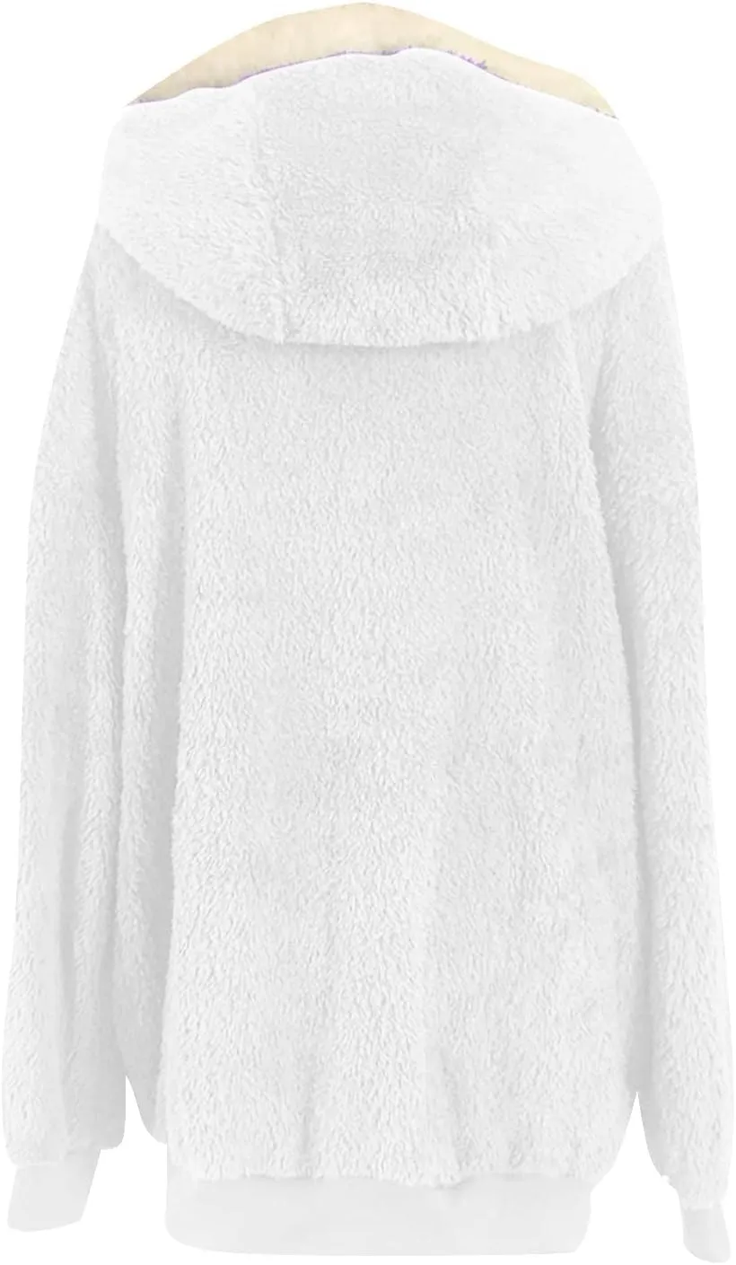 Ceboyel Womens Fleece Coats Winter 2023 Fur Faux Shaggy Jackets Warm Fuzzy Teddy Coats Oversized Trendy Outewear Outfits