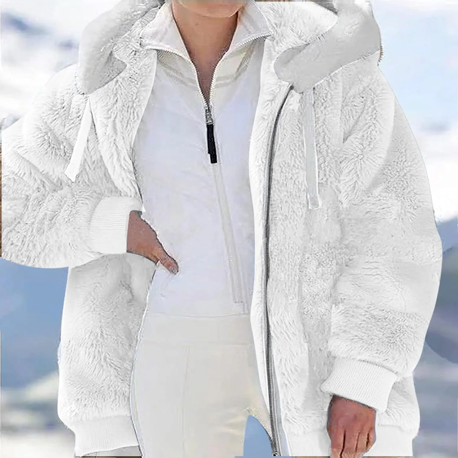 Ceboyel Womens Fleece Coats Winter 2023 Fur Faux Shaggy Jackets Warm Fuzzy Teddy Coats Oversized Trendy Outewear Outfits