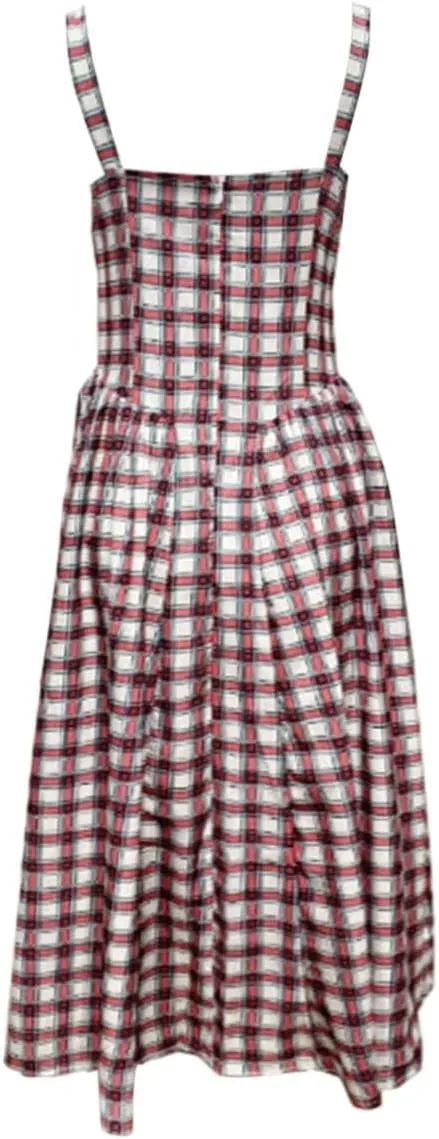 Cocktail Party Dresses for Women Fashion Plaid Empire Waist Pleated Flowy Swing Preppy Dress Club Sundresses for Girls