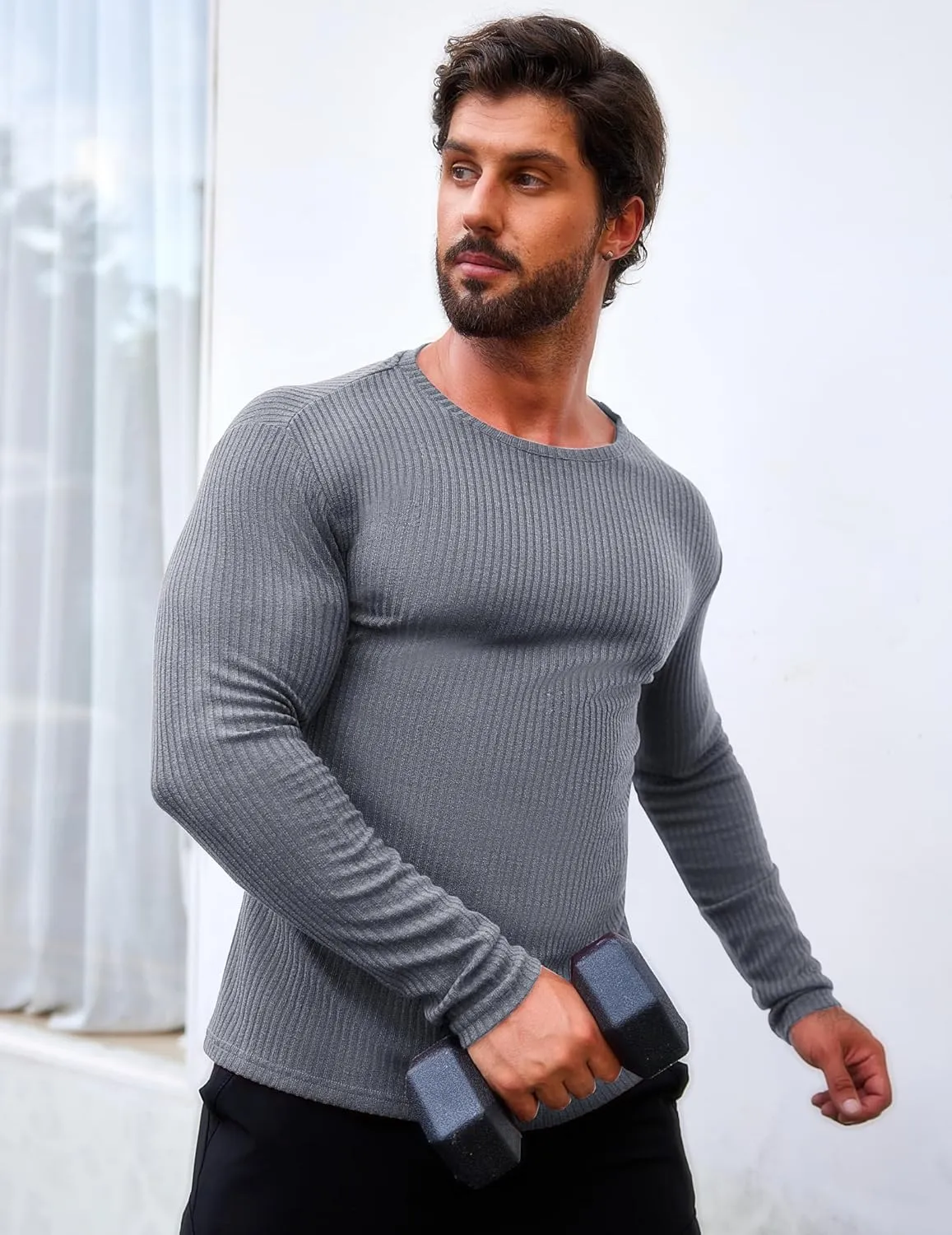 COOFANDY Men's 2 Pack Muscle T-Shirt Stretch Long Sleeve Gym Workout Bodybuilding Training Tee Shirts Casual Hipster Tops