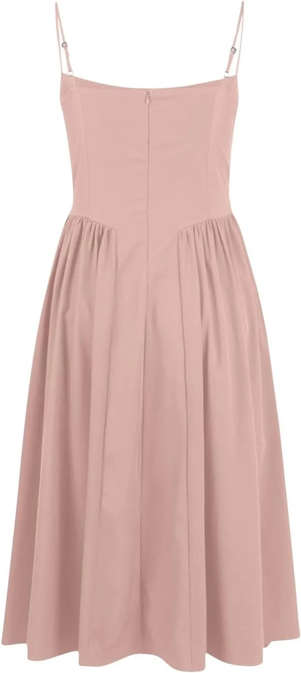 Corset Dress for Women Spaghetti Strap Bustier Pleated Hem Low Cut Midi Party Dresses 2025 Prom Dress with Pockets