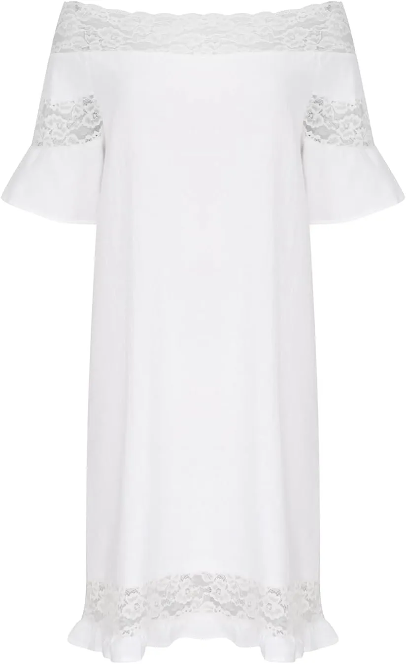 Cotton Linen Dresses for Women Summer 3/4 Sleeve Midi Dresses V Neck Tshirt Dress Knee Length Shift Dresses