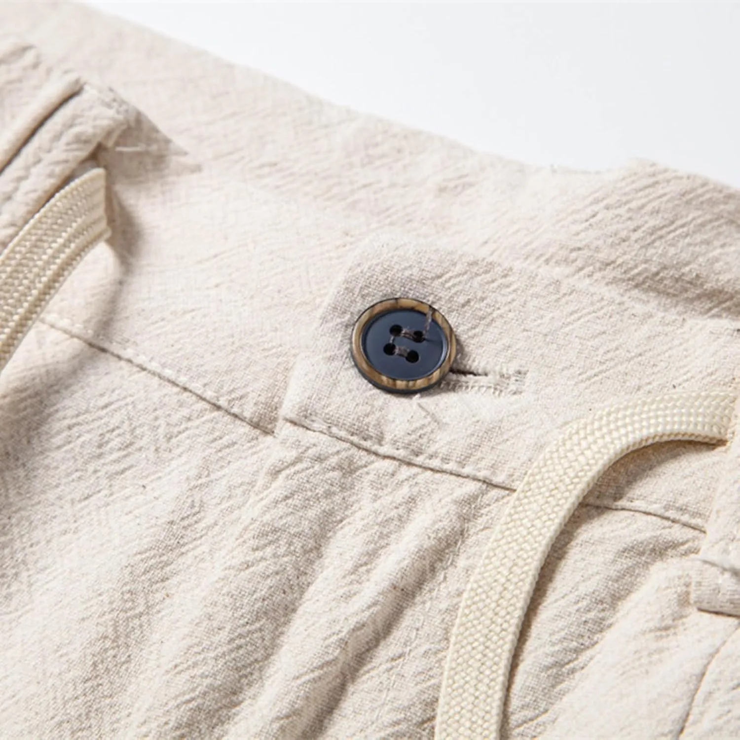 Cotton Linen Pants for Men Beach Summer Casual Elastic Waist Drawstring Pants Lightweight Linen Trousers