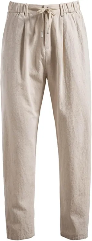 Cotton Linen Pants for Men Beach Summer Casual Elastic Waist Drawstring Pants Lightweight Linen Trousers