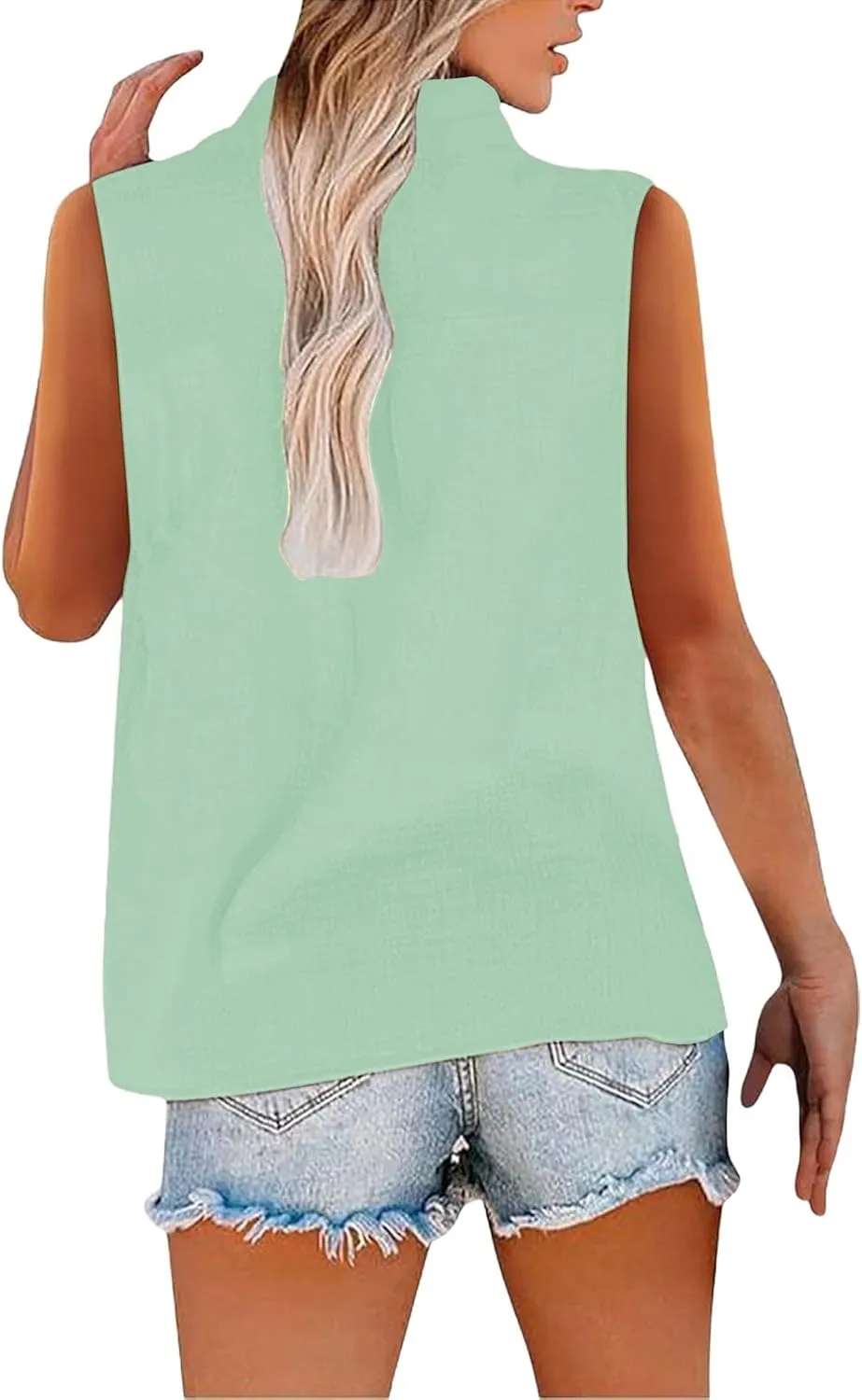 Cotton Linen Shirts for Women Sleeveless Collared Tops Oversized Button Up Blouses Work Shirts Casual Summer Tshirt