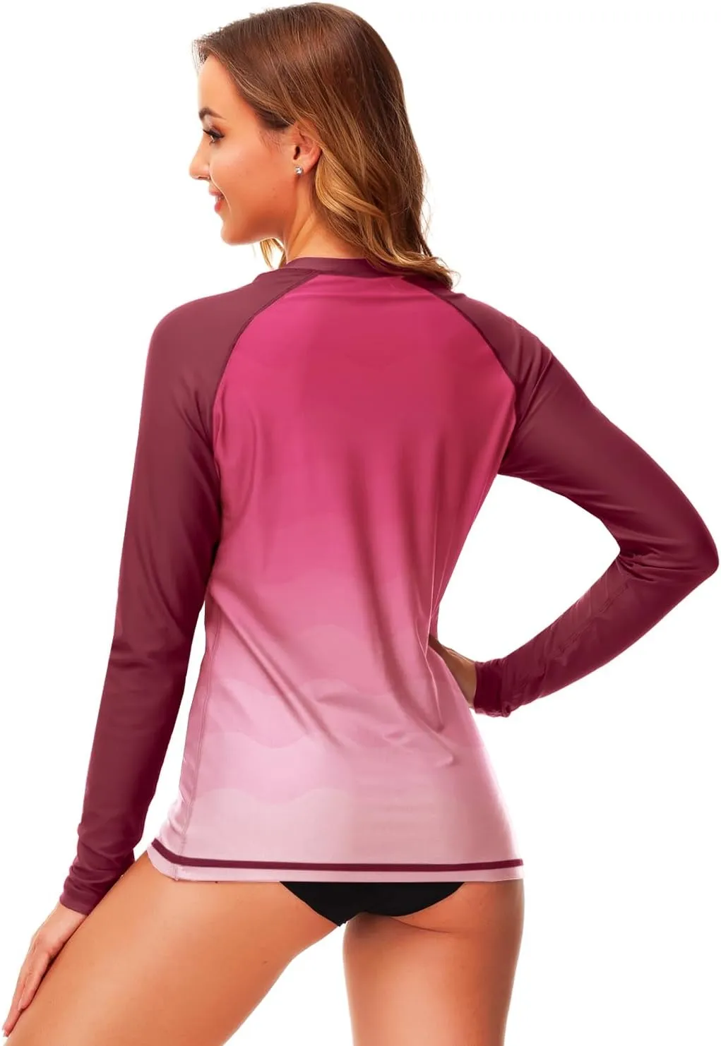 Deerose Womens Gradient Rash Guard UPF 50  Swim Shirts Surfing Top with Thumb Hole