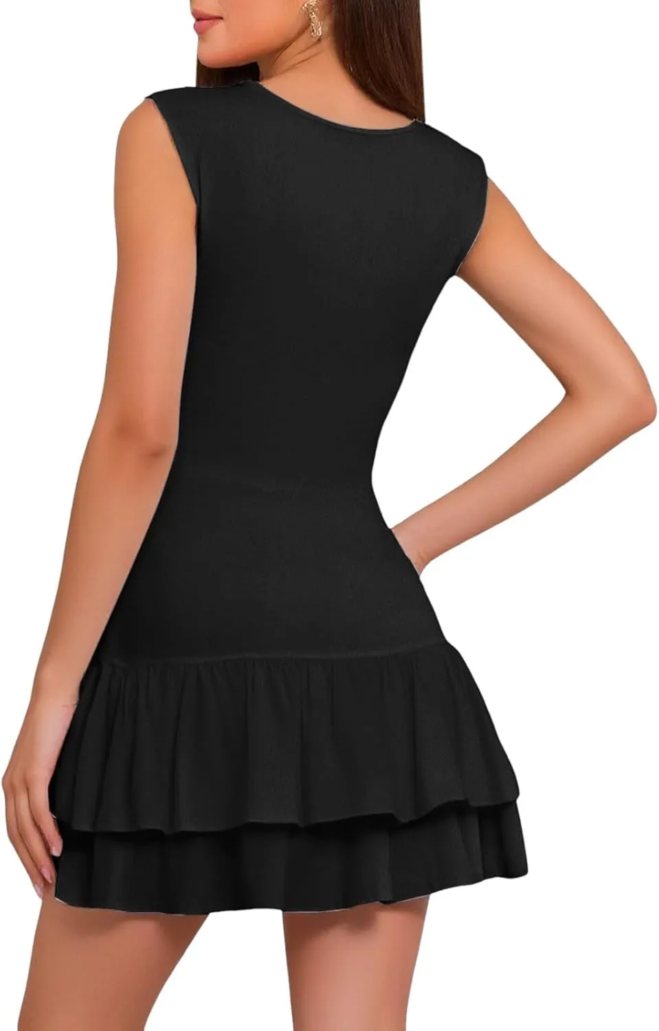 Dresses for Girls Mini Dress Double Layered Ruffle Hem Ruched Tiered Skirt Bodycon Sleeveless Tank Dresses
