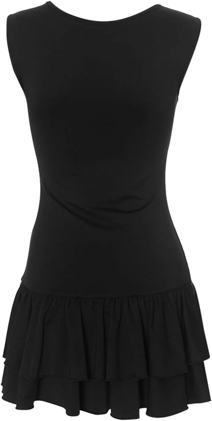 Dresses for Girls Mini Dress Double Layered Ruffle Hem Ruched Tiered Skirt Bodycon Sleeveless Tank Dresses