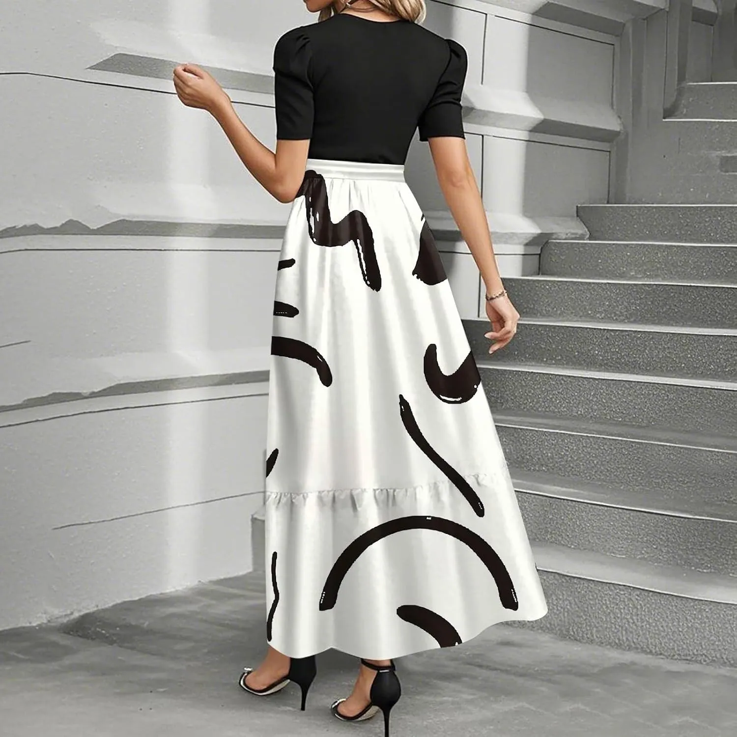Dresses for Women 2025 Short Sleeve Round Neck Knee Length Dress Long Flowy Beach Dresses