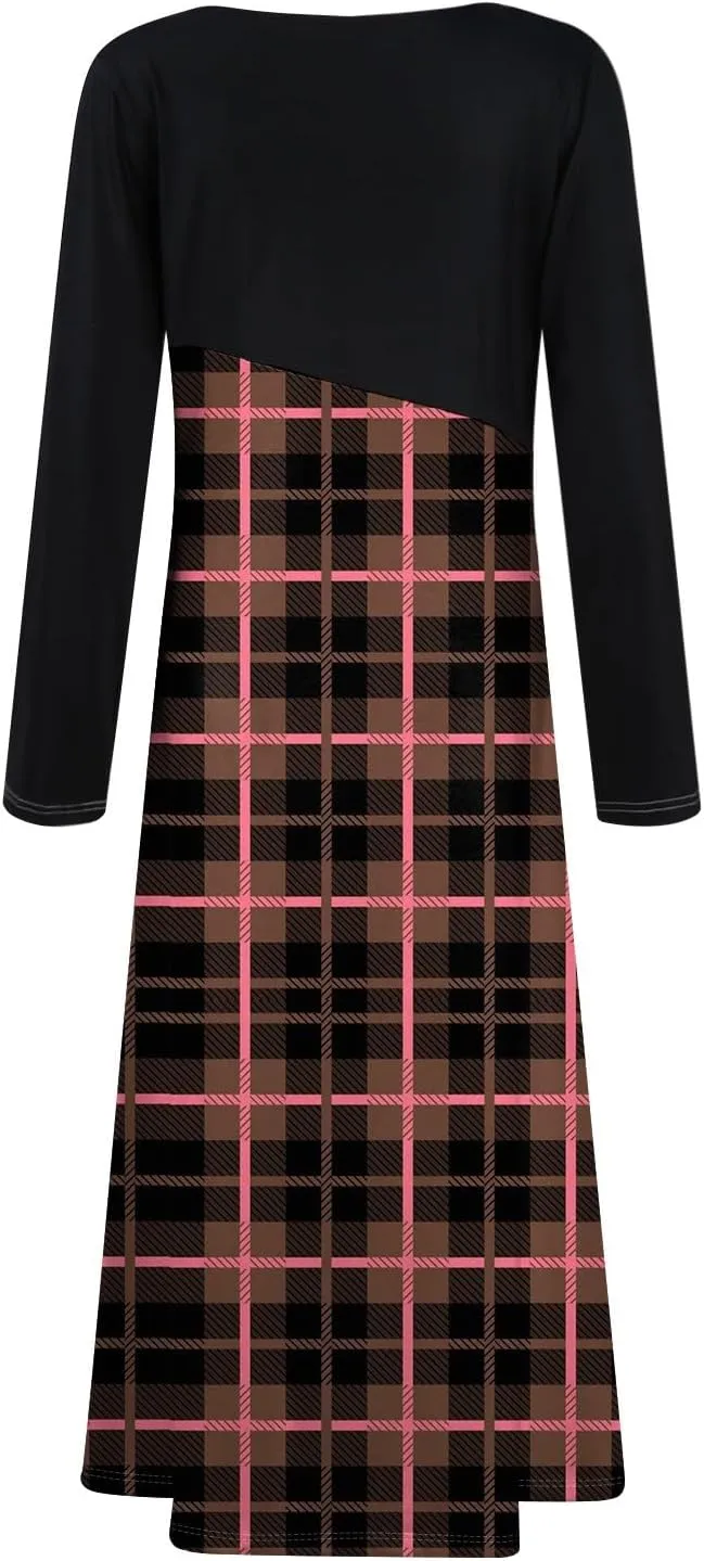 Dresses for Women 2025 Spring Midi V Neck Long Sleeve Tea Length Casual Cute Trendy Dressy Swing Dress