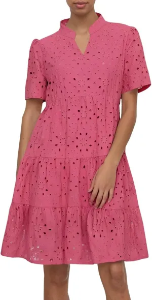 Eyelet Dresses for Women 2025 Summer Mini Dress Short Sleeve V Neck A Line Cocktail Short Sundress Beach Vacation