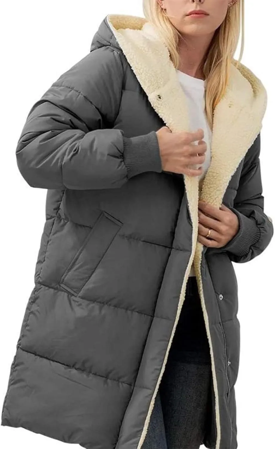 Fall Jacket Women, Warm Down Coats Zipper Fleece Lined Puffer Outerwear Long Sleeve Slim Outerwear with Pocket