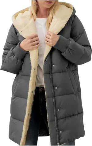 Fall Jacket Women, Warm Down Coats Zipper Fleece Lined Puffer Outerwear Long Sleeve Slim Outerwear with Pocket