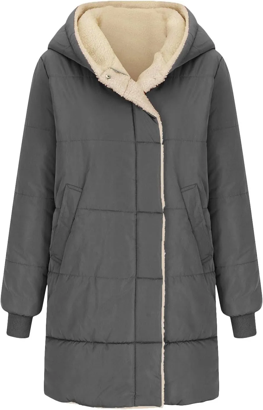 Fall Jacket Women, Warm Down Coats Zipper Fleece Lined Puffer Outerwear Long Sleeve Slim Outerwear with Pocket