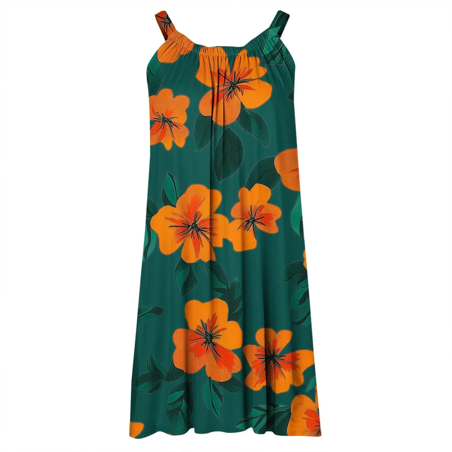 Fashion Floral Print Beach Dresses for Women Summer Sleeveless V Neck Vacation Dress Casual Loose Breathable Sundress