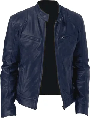 Faux Leather Jacket for Men Vintage Stand Collar Motorcycle PU Jackets Fall Winter Moto Biker Bomber Outwear Coats