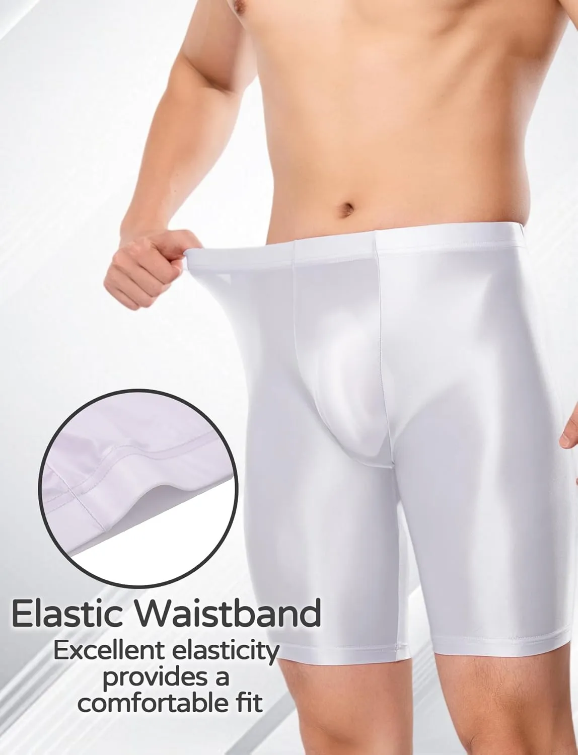 FEOYA Men's Shiny Glossy Oily Compression Shorts Tights See Through Sheer Sports Trunks Bottoms for Bodybuilding