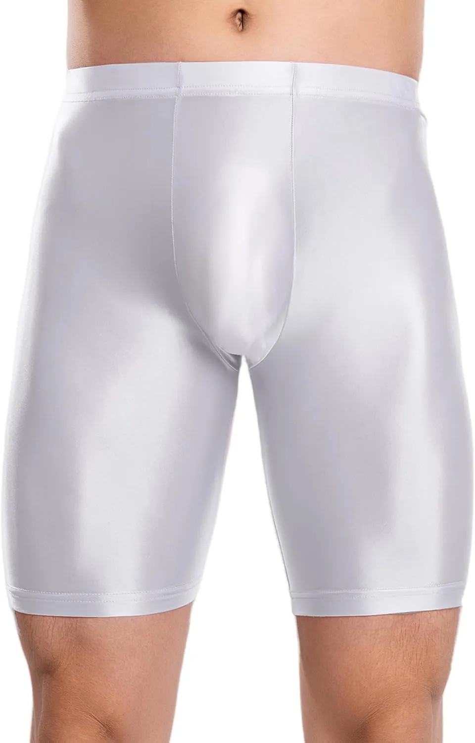 FEOYA Men's Shiny Glossy Oily Compression Shorts Tights See Through Sheer Sports Trunks Bottoms for Bodybuilding