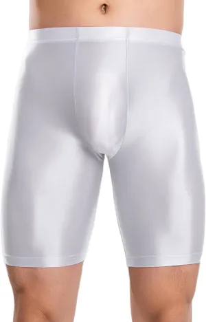 FEOYA Men's Shiny Glossy Oily Compression Shorts Tights See Through Sheer Sports Trunks Bottoms for Bodybuilding