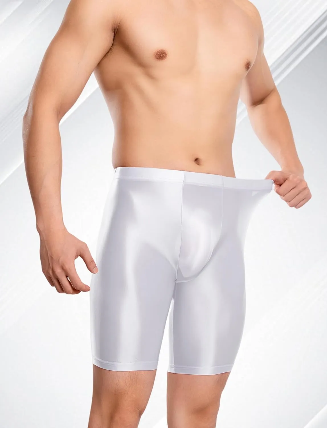 FEOYA Men's Shiny Glossy Oily Compression Shorts Tights See Through Sheer Sports Trunks Bottoms for Bodybuilding