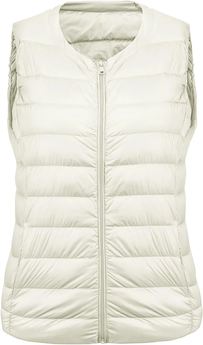 Firzero White Vest Women Plus Size Light Down Jacket Winter Packable Puffer Vest Lightweight Warm Puffy Vest 2024