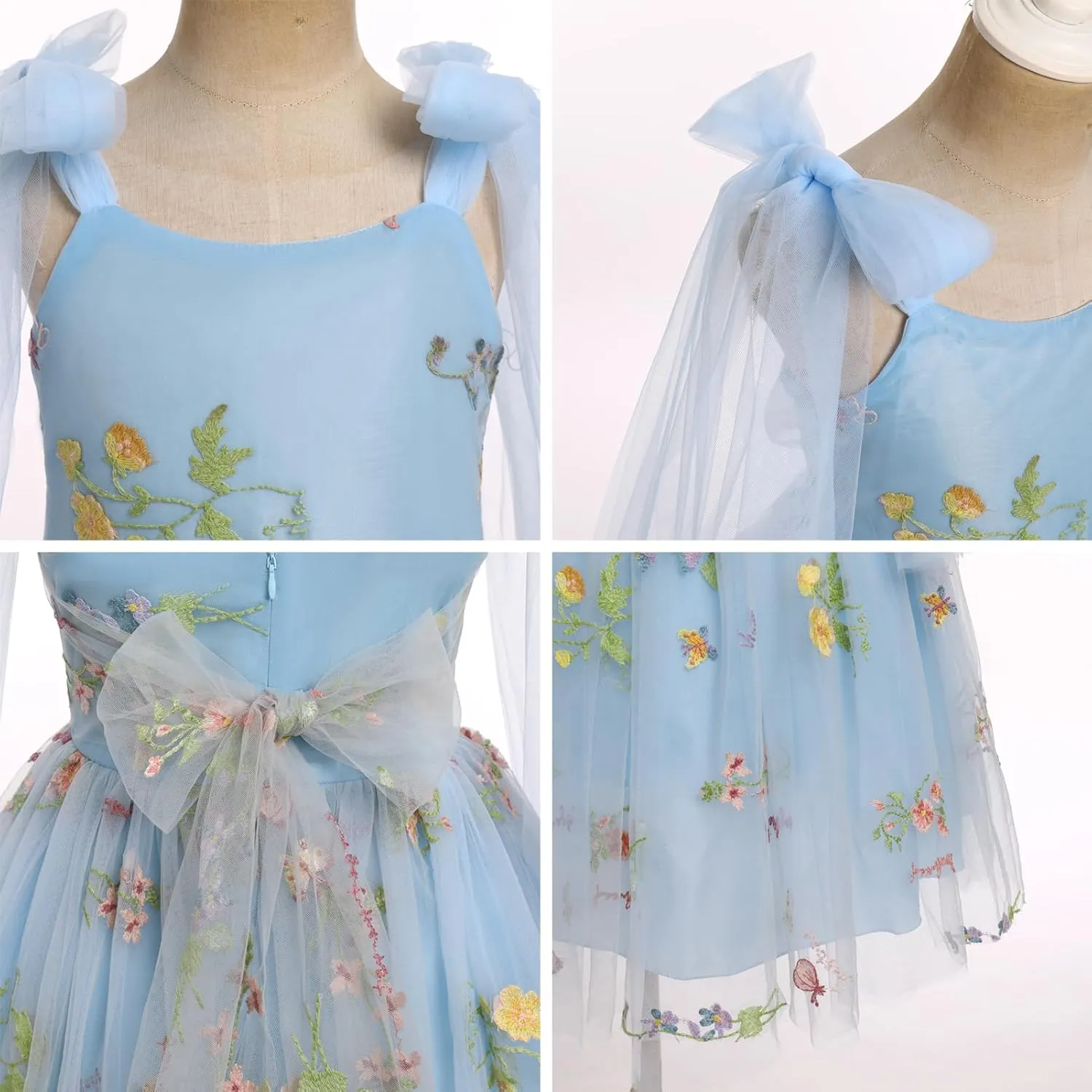 Flower Girl Floal Lace Tulle Dress Princess Backless Wedding Junior Bridesmaid Pageant Communion Dance Maxi Gown