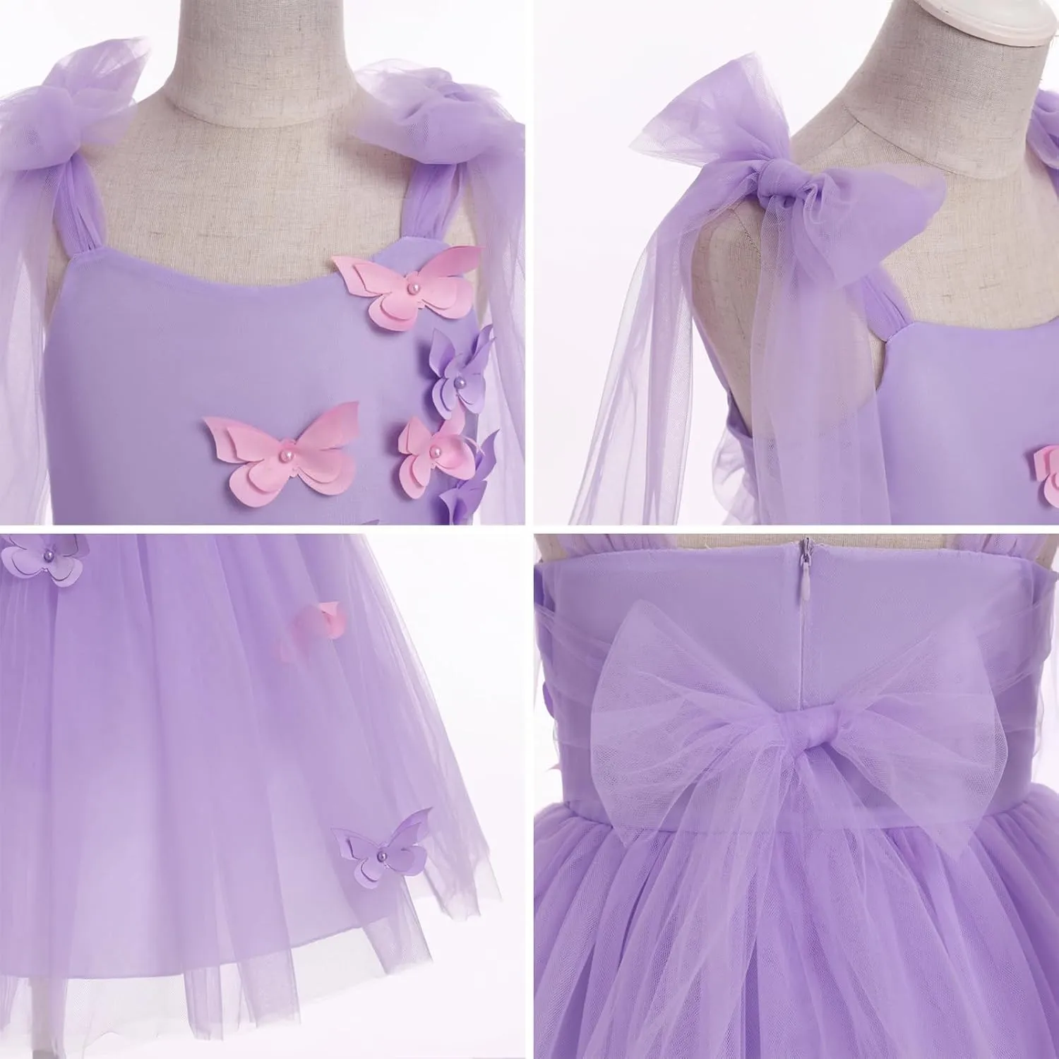 Flower Girl Floal Lace Tulle Dress Princess Backless Wedding Junior Bridesmaid Pageant Communion Dance Maxi Gown