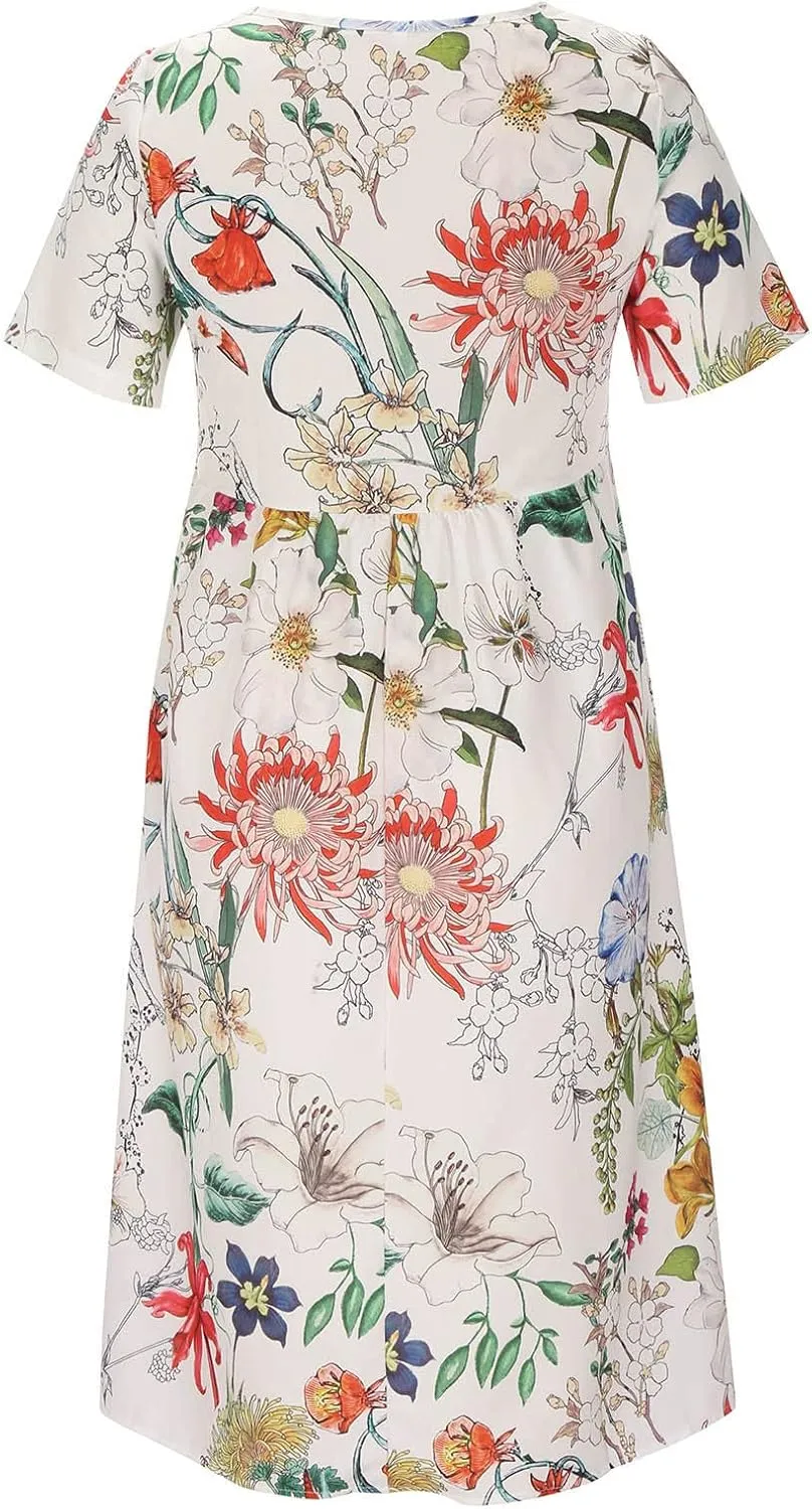 Flowy Dresses for Women 2024 Trendy Causal Dress Short Sleeve Floral Summer Dresses Beach Vacation Clothing