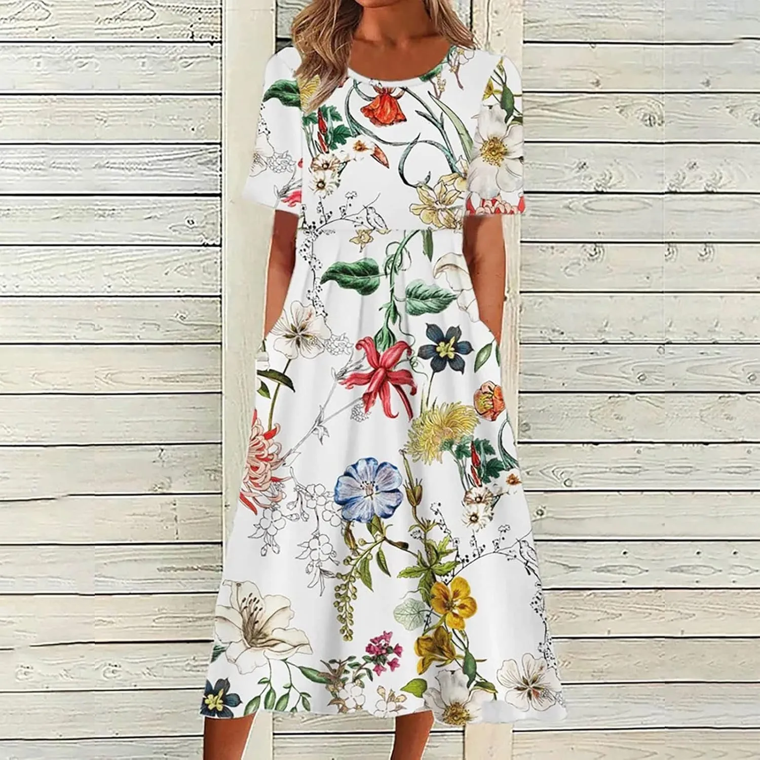 Flowy Dresses for Women 2024 Trendy Causal Dress Short Sleeve Floral Summer Dresses Beach Vacation Clothing