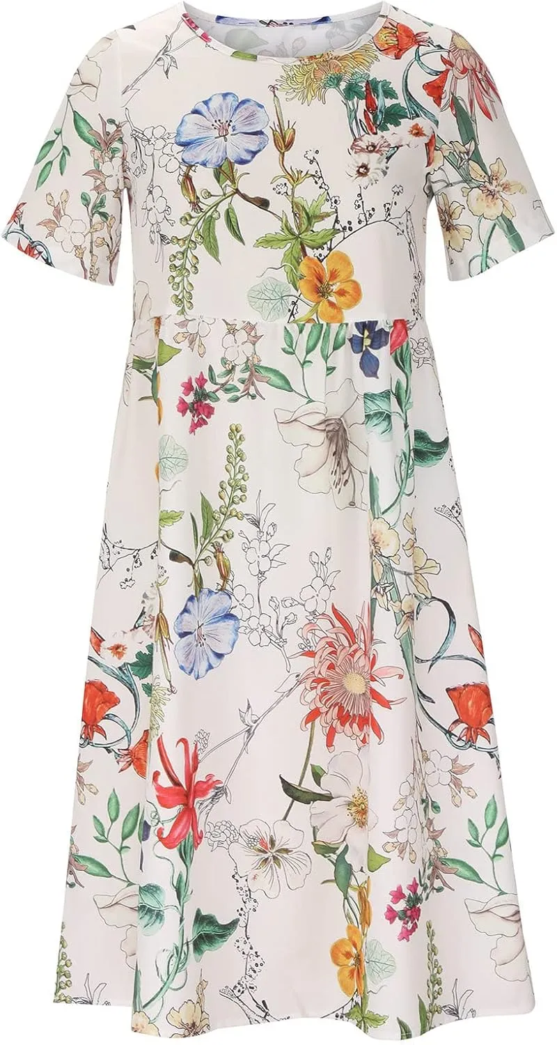 Flowy Dresses for Women 2024 Trendy Causal Dress Short Sleeve Floral Summer Dresses Beach Vacation Clothing