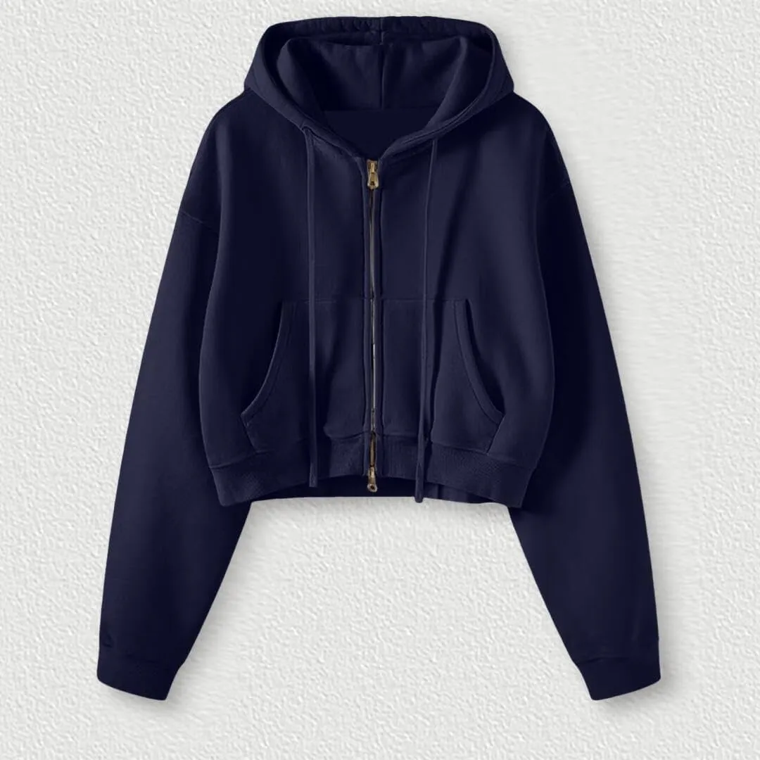 FMCHICO Women's Cropped Zip Up Hoodie Casual Long Sleeve Workout Hooded Sweatshirt Coat