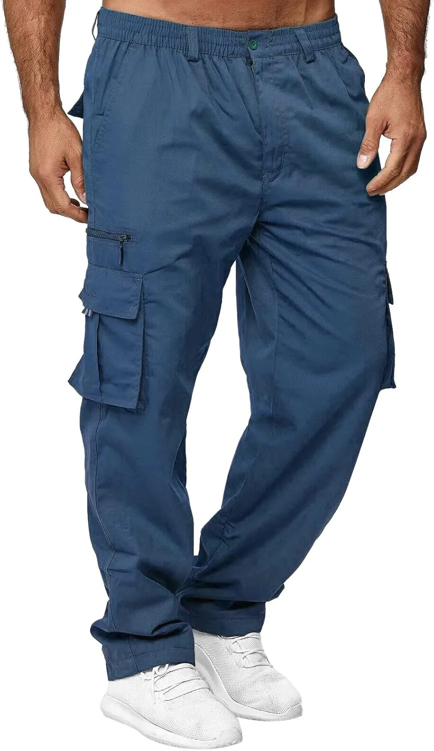 GIERIDUC Mens Stretch Waist Cargo Pants Mens Khaki Cargo Pants Relaxed Fit Mens Activewear Pants Tall Best Long Pants for Men