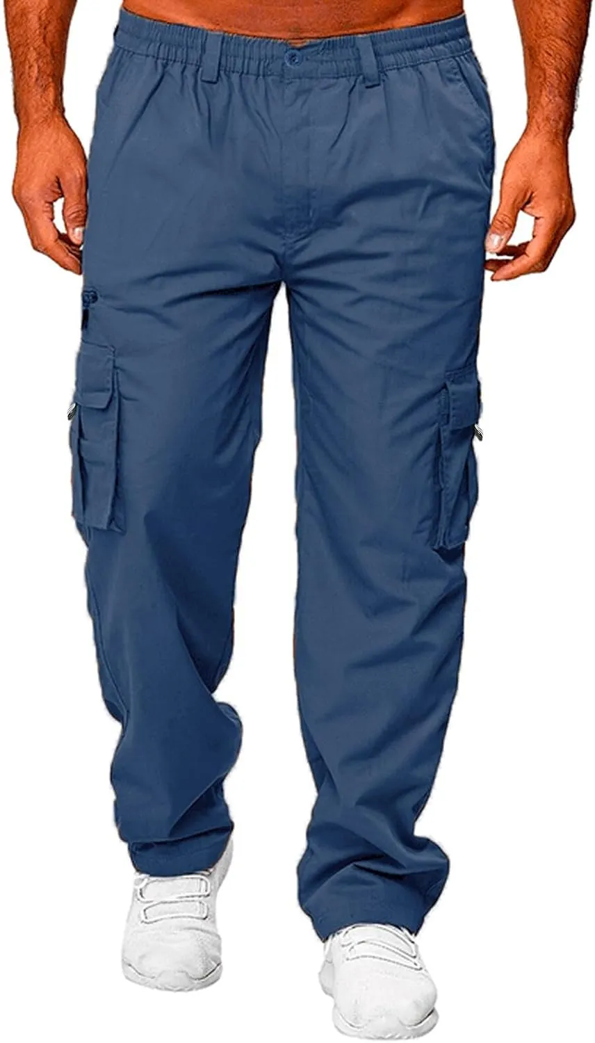 GIERIDUC Mens Stretch Waist Cargo Pants Mens Khaki Cargo Pants Relaxed Fit Mens Activewear Pants Tall Best Long Pants for Men