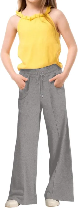 Girl Wide Leg Sweatpants Girls Elastic 𝗗rawstring Jogger Trouser Kids School Jogging Tracksuit Bottoms with Pocket