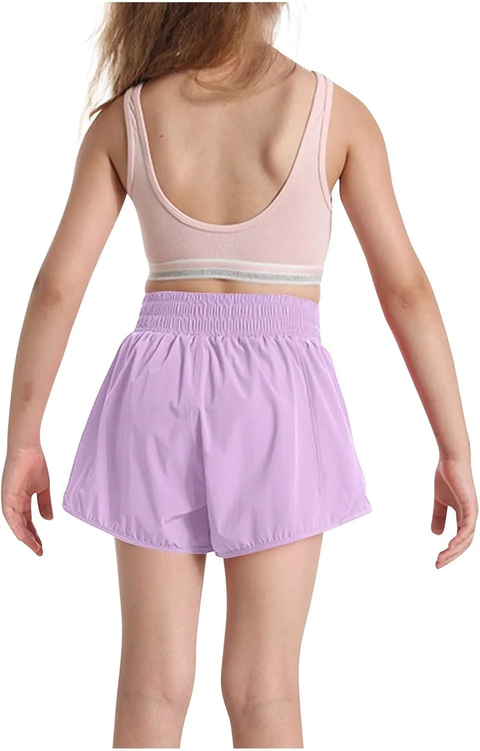 Girls Athletic Shorts Kids Outdoor Running Soccer Gym Shorts Quick Dry High Waisted Activewear with Zipper Pockets