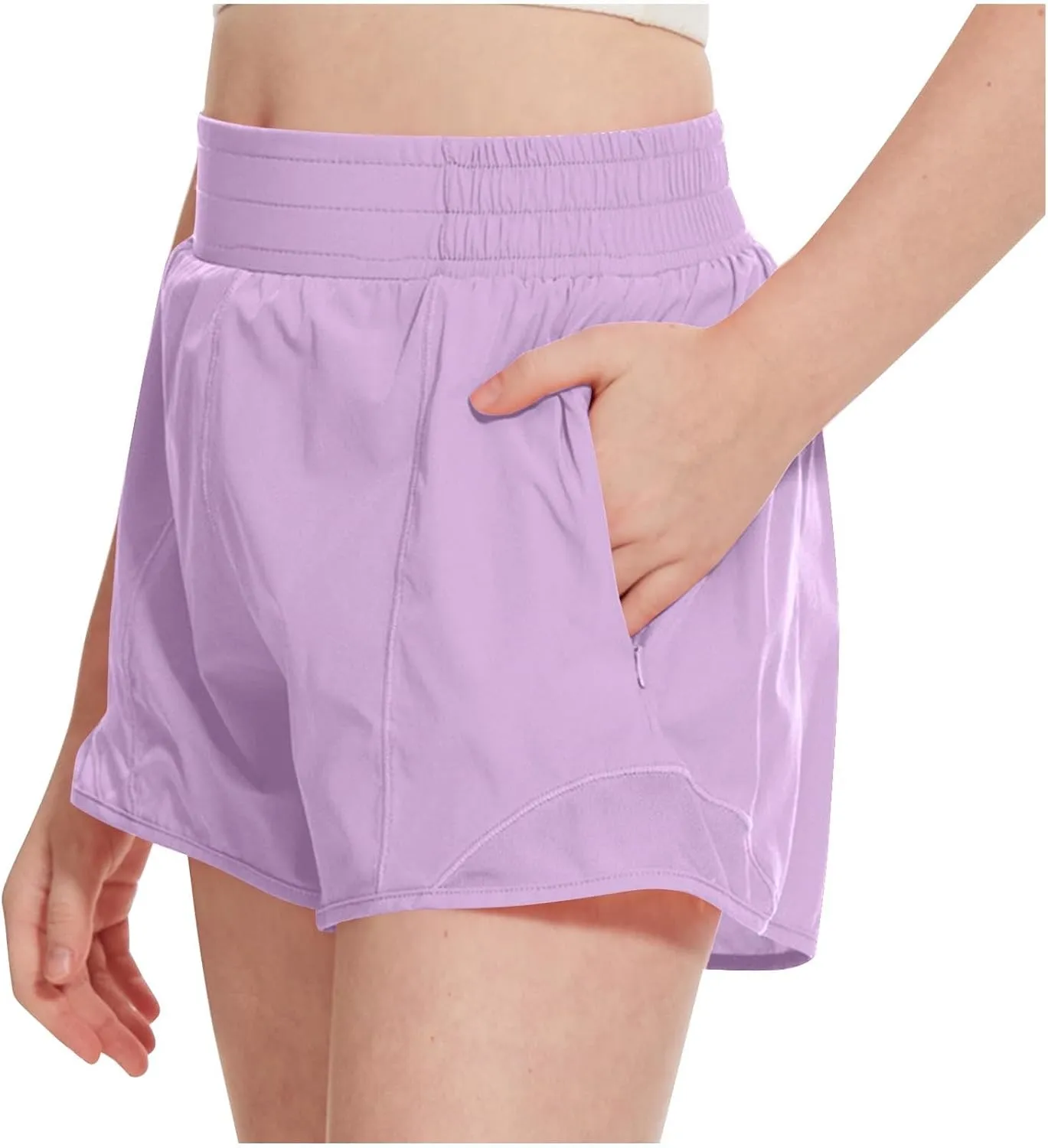 Girls Athletic Shorts Kids Outdoor Running Soccer Gym Shorts Quick Dry High Waisted Activewear with Zipper Pockets