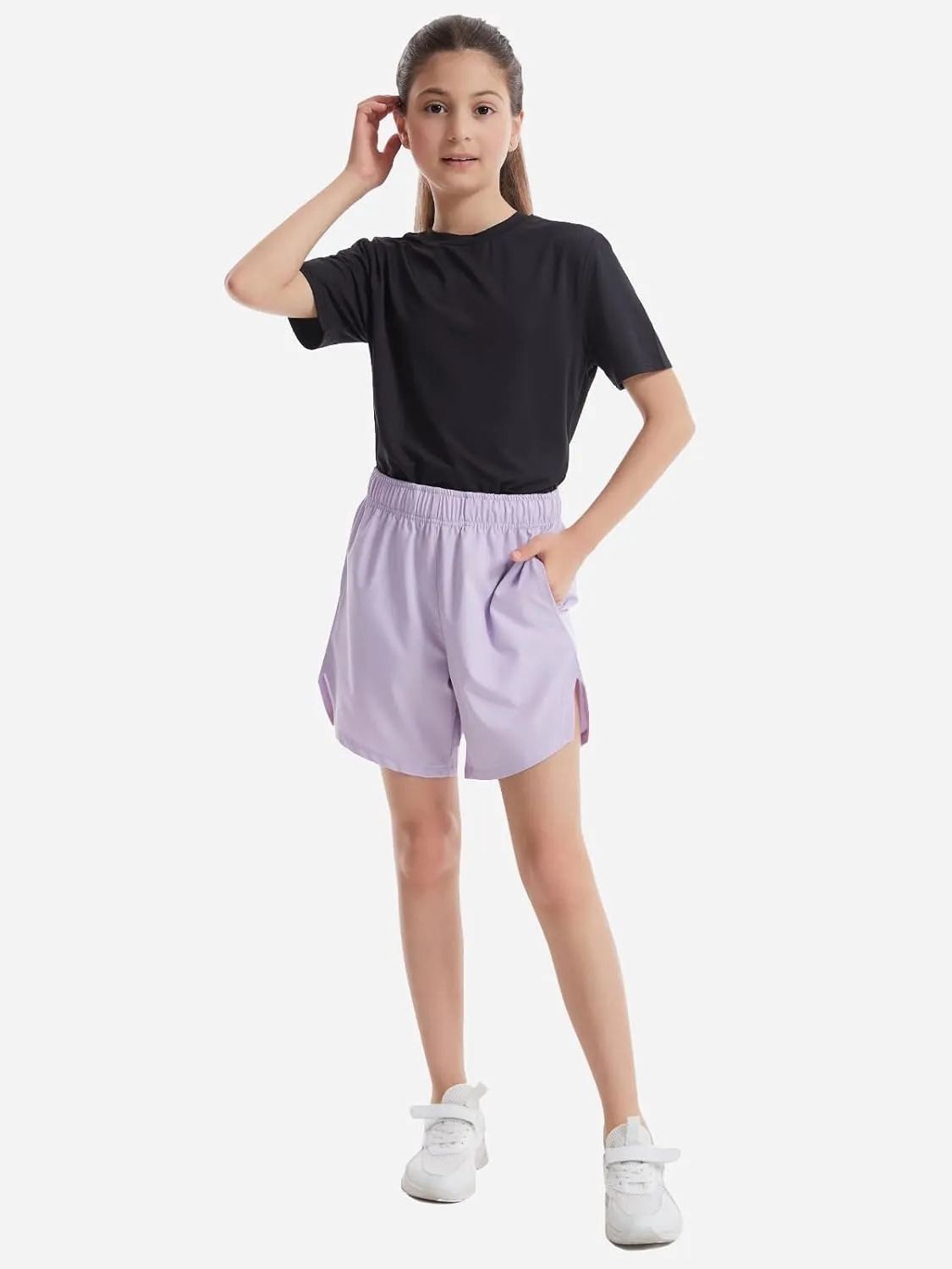 Girls Athletic Shorts with Pockets Running Shorts for Girl,Soccer Short for Kids Teens Basketball Workout