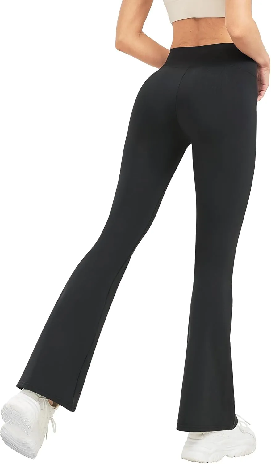 Girls Flare Leggings Black Pink Crossover High Waisted Workout Running Dance Bootleg Yoga Pants