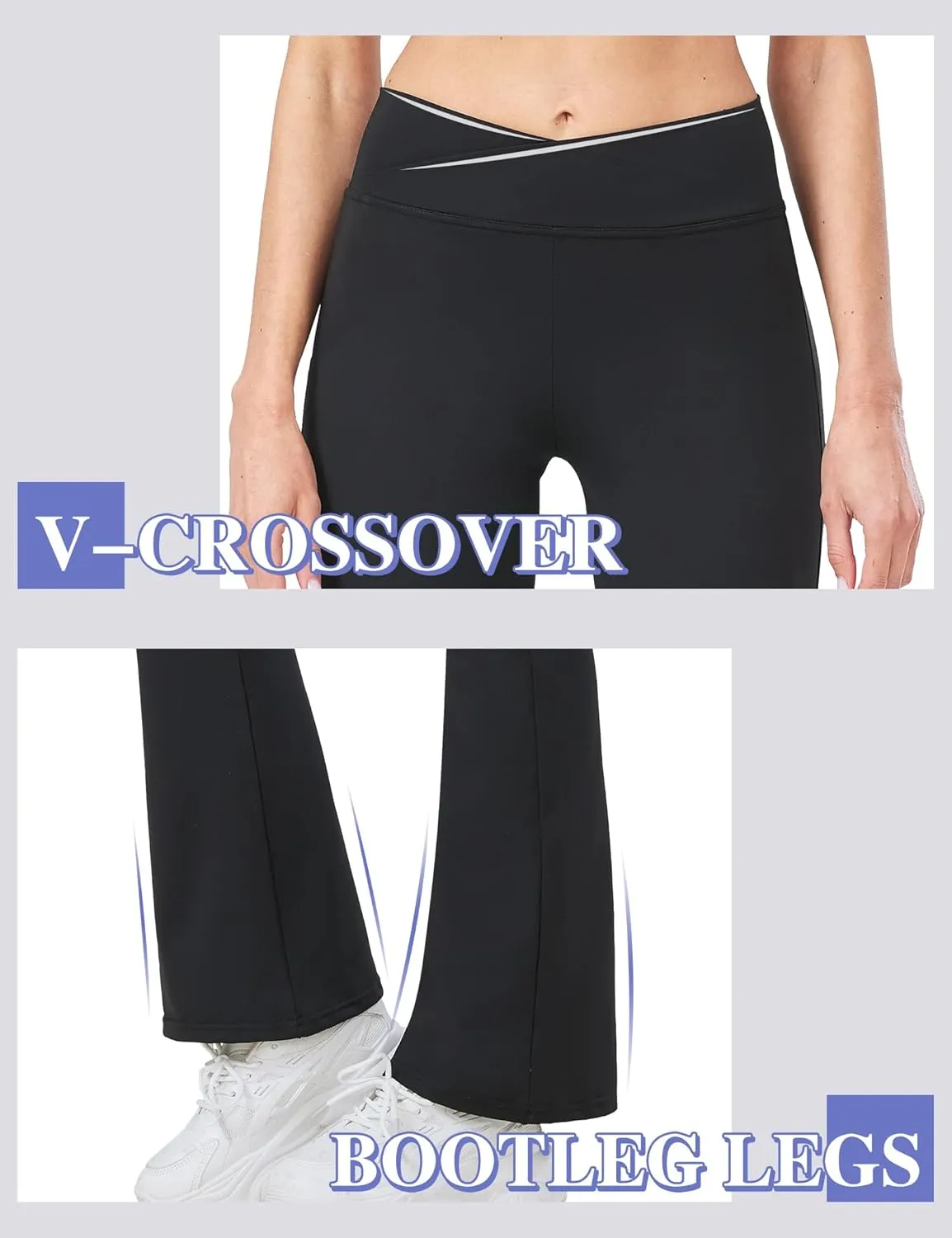 Girls Flare Leggings Black Pink Crossover High Waisted Workout Running Dance Bootleg Yoga Pants