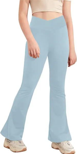 Girl's Leggings Cross High Waisted Flare Pants Yoga Bootcut Pants Solid Color Full Length Bell Bottoms