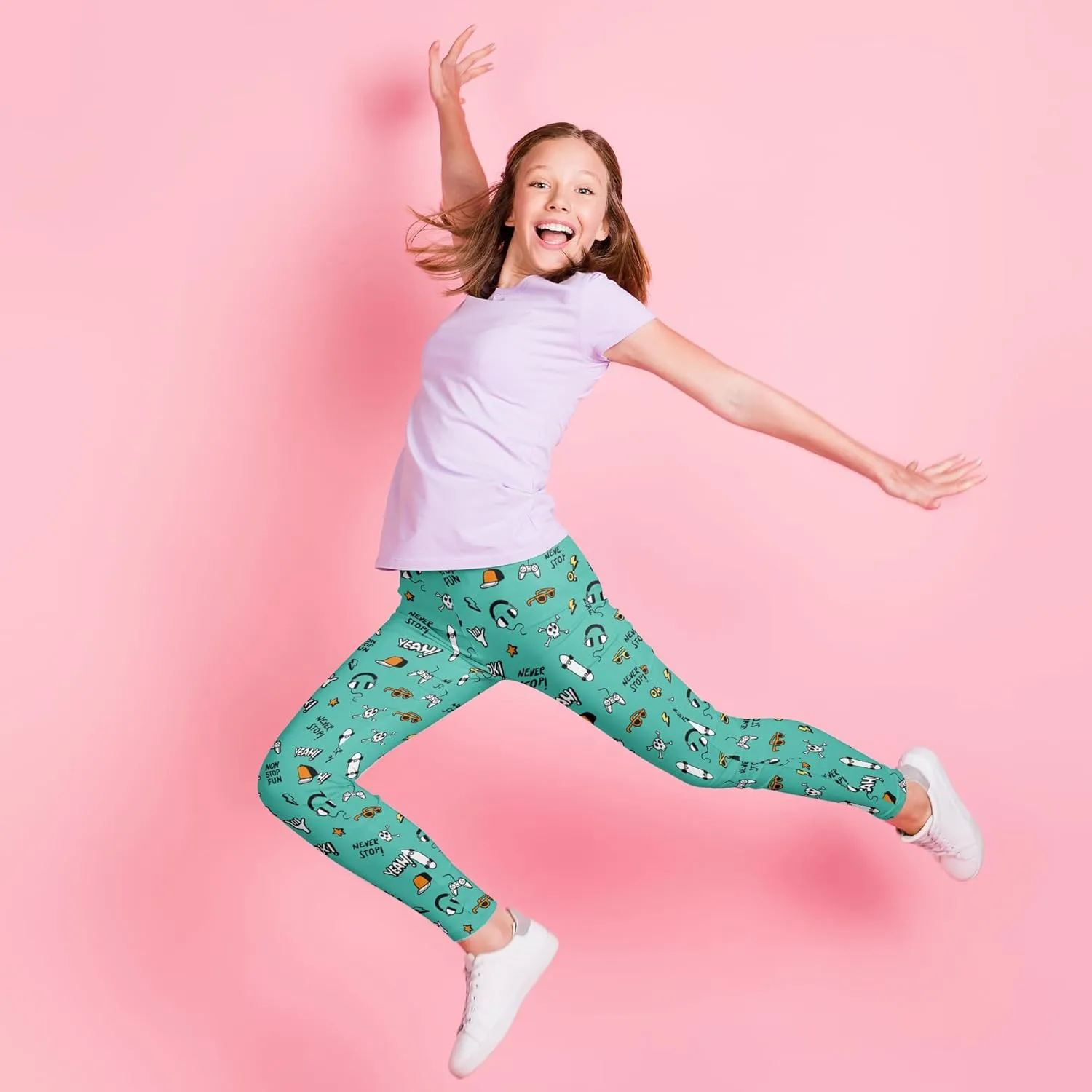 Girls' Leggings High Stretch Tights Outdoor Active Bottoms Toddlers Sports Ankle Trousers 3-10Years