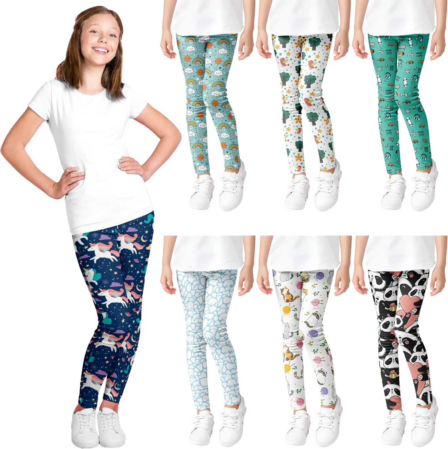 Girls' Leggings High Stretch Tights Outdoor Active Bottoms Toddlers Sports Ankle Trousers 3-10Years