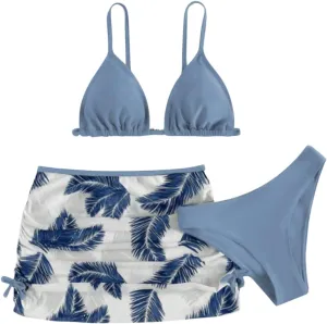 Girls Swimsuit 3 Piece Tropical Print Bikini Set Modest Swim Skirt Bikini with Skirt Tankini Bathing Suits Swimwear