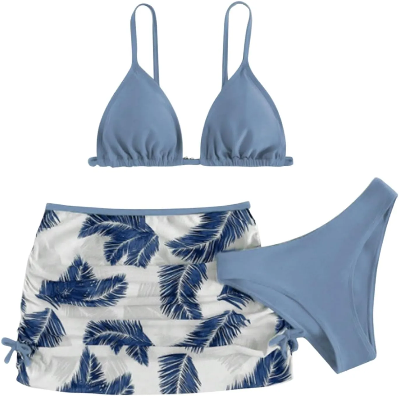 Girls Swimsuit 3 Piece Tropical Print Bikini Set Modest Swim Skirt Bikini with Skirt Tankini Bathing Suits Swimwear