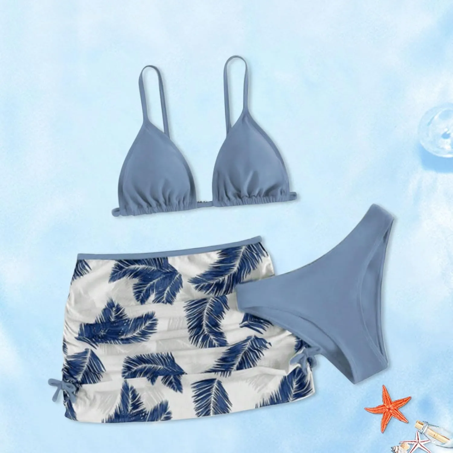 Girls Swimsuit 3 Piece Tropical Print Bikini Set Modest Swim Skirt Bikini with Skirt Tankini Bathing Suits Swimwear