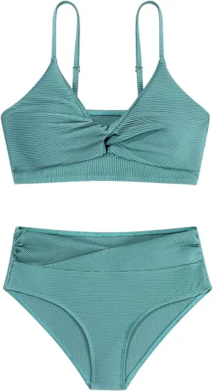 Girls' Swimsuits 2 Piece Bikini Set Solid Color Twist Cross Spaghetti Straps Bathing Suit Teen Swimwear with Chest Pad