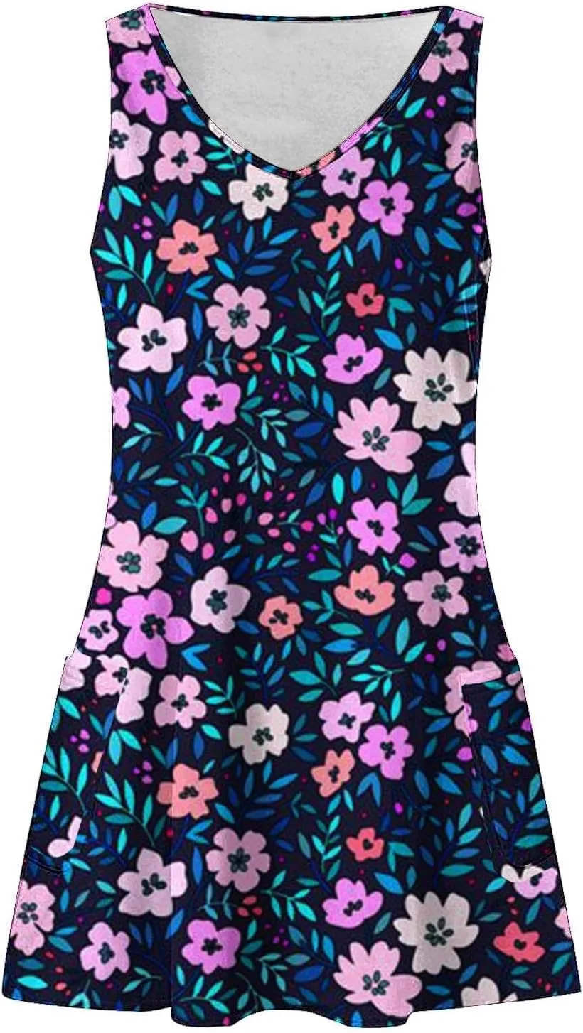 GOKKILRW Womens Summer Dress Trendy Sleeveless Floral Boho Sundress Casual Loose Beach Vacation Tank Dresses Swimsuit Coverup