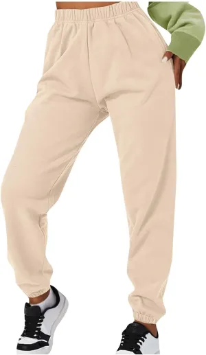 Gumipy Joggers for Women High Waisted Workout Trousers Baggy Fleece Lined Lounge Pants Comfy Drawstring Joggers Activewear
